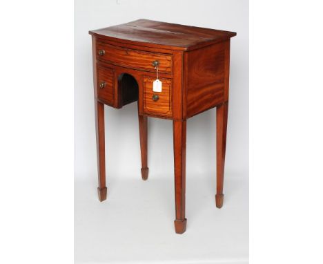 A SMALL SATINWOOD OCCASIONAL TABLE, late 19th century, of bowed form with rosewood banding and ebony and box stringing, friez