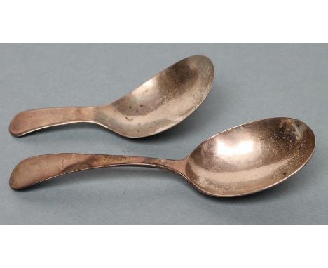 A GEORGE IV SILVER CADDY SPOON, maker possibly Wm. Welch, Exeter 1823, in Old English pattern, 4" long, together with another
