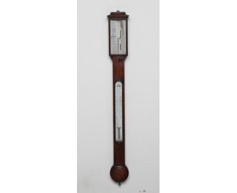 A ROSEWOOD CASED STICK BAROMETER, mid 19th century, with ivory registers and detachable thermometer, stepped and moulded top 