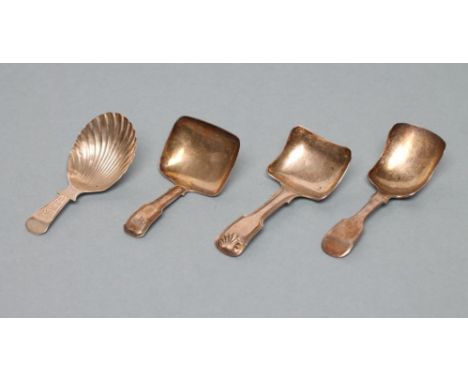 A GEORGE IV SILVER CADDY SPOON, maker Joseph Wilmore, Birmingham 1819, in Fiddle and Thread pattern with oblong bowl, 2 3/4" 