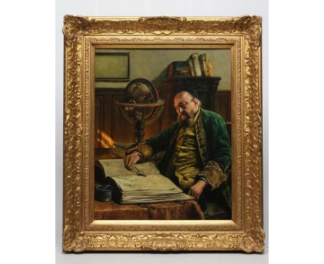 LEON DE MENTOR BRUNIN (Belgian 1861-1949), Portrait of a Scholar, oil on panel, signed and inscribed "Anvers", artist's label