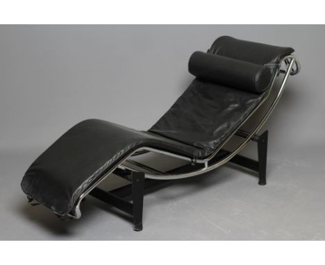 A CHAISE LONGUE, After Le Corbusier (1887-1965), A modern copy of model LC4, the black leatherette(?) cushion attached to a c
