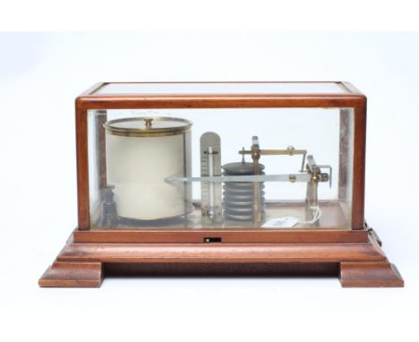 A MAHOGANY CASED BAROGRAPH, c.1900, labelled Benzie Cowes, the brass frame with eight vacuum cylinders, thermometer and ink b