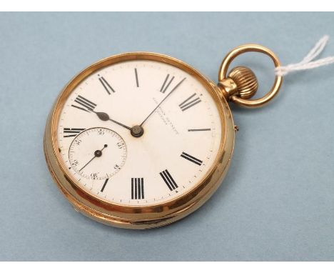 A VICTORIAN 18CT GOLD TOP WIND POCKET WATCH, the white enamel dial with black Roman numerals enclosing subsidiary seconds dia