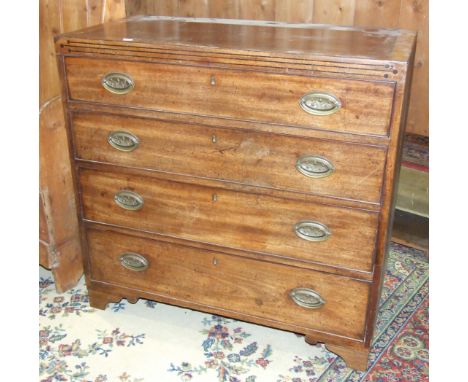 A Late-Georgian mahogany straight-front chest of four graduated long drawers, on later bracket feet, 92cm wide.