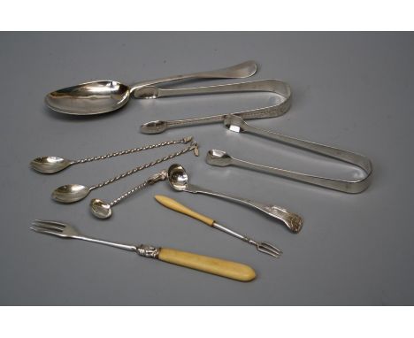 A small,19th probably Scottish, provincial silver"KIngs" pattern sauce ladle. Together with two 19th silver sugar bows, 18th 