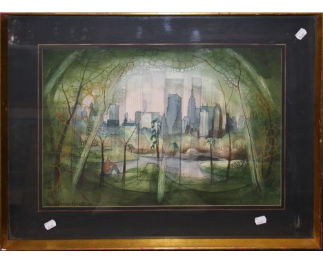 *** RE OFFER FEB 6TH R £100 £100-150*** Theodore Hancock (British/American 1923-1989)
A semi surrealist landscape with city s