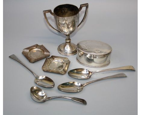 George Smith and William Fearn, a pair of silver tablespoons, London 1793, a silver sauce ladle, another tablespoon with brig