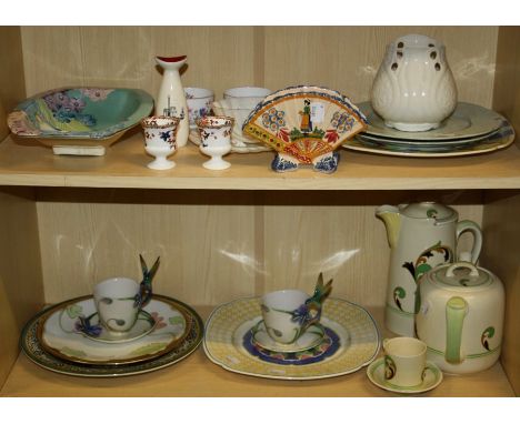 A mixed lot of decorative ceramics, including a Grays Pottery florally decorated dish, Quimper scallop form posy vase, two Fr