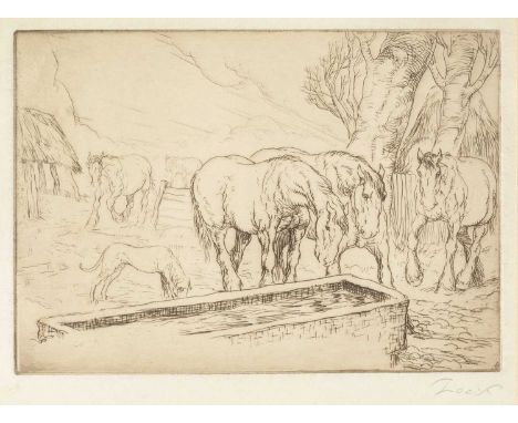 Anton Lock (1893-1970)
Horses and Dog
signed in pencil (in the margin)
etching
 