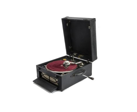 An Edison Bell portable gramophone, Model EB 361, with Edison-Bell soundbox, in black table-grand style case with lid closeab