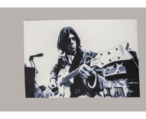 Neil Young / Acrylic, large (100cm x 65cm) acrylic on canvas - a couple of light 'finger' marks, otherwise excellent 