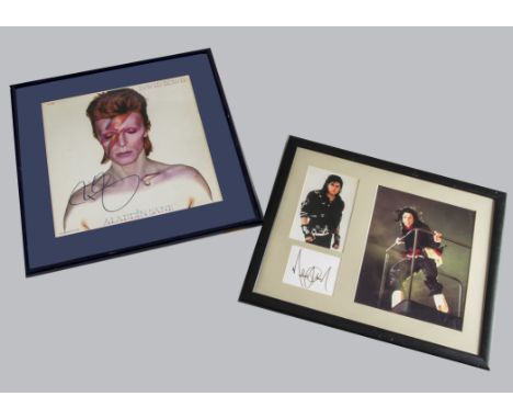 David Bowie/Michael Jackson, Aladdin Sane front cover with a signature 43cm x 43cm and Michael Jackson 44cm x 35cm with a sig