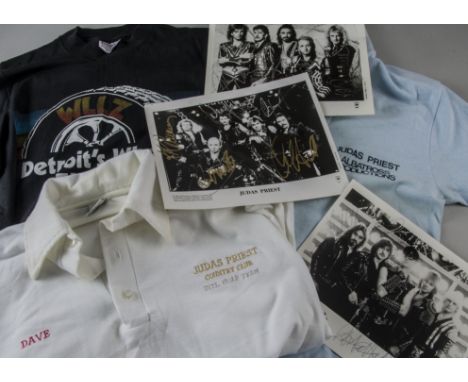 Judas Priest, two polo shirts, one white large with embroidered Judas Priest, Country Club, INTL Golf Team to the left side D