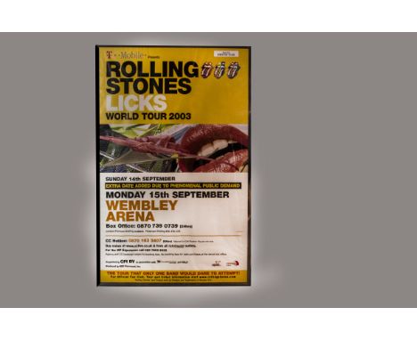 Rolling Stones, a large framed and glazed poster (108cm x 158cm approx.) Licks World Tour poster 14th & 15th September, extra