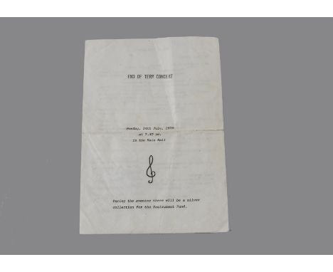 George Michael, Bushey Meads School End of Term Concert Programme from 24th July 1978 featuring the item: 'Drum Solo by Georg