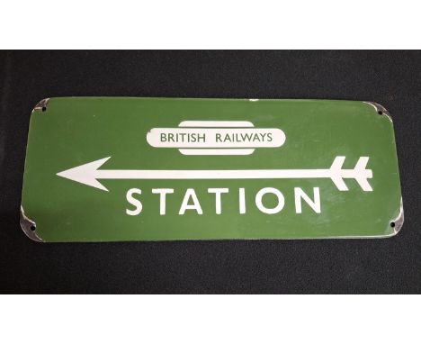 British Railways enamel "Station this way sign",18 x 46 cm