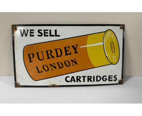Enamel sign advertising Purdey shotgun cartridges 
