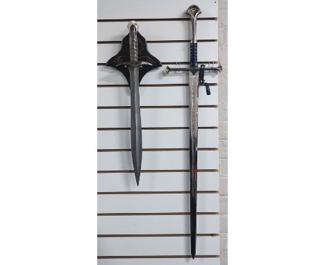 Two "Lord of the Rings" collectors' swords, one with hanging plaque the other with sheath (2)