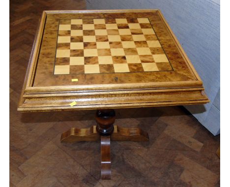 John Lewis Chess/Games Table, 62cm square, the chess board top lifting to reveal storage space with green felt backgammon boa