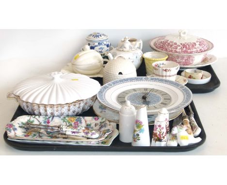 Spode lidded tureen and wall clock plate, misc. Coalport, Wedgwood and Myott ware. Condition reports are not available for In