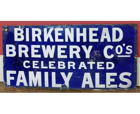 Birkenhead Brewery black and white enamel sign 20" x 42" Condition reports are not available for Interiors  Sale