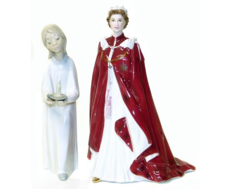 Royal Worcester figure "In Celebration of the Queens 80th birthday and Nao style figure Condition reports are not available f