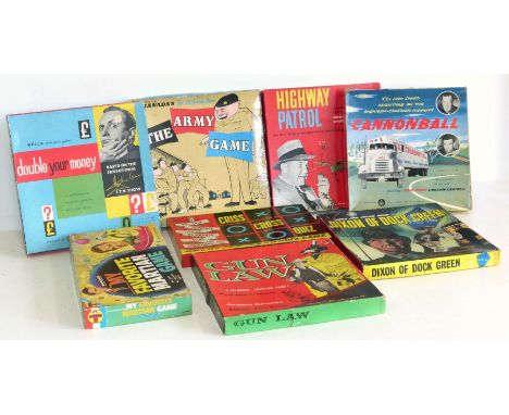 Eight Vintage board games, to include My Favorite Martian, Double your Money, Gun Law, Criss Cross, The Army Game, Highway Pa