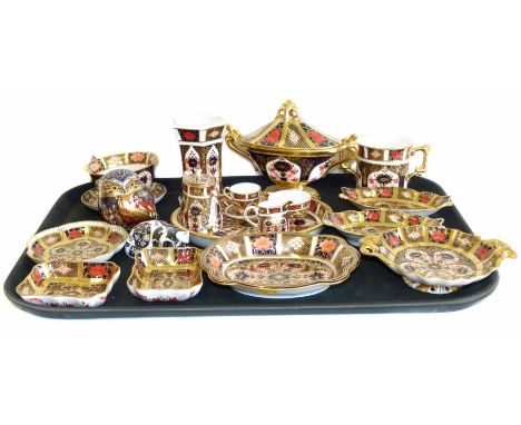 Collection of Crown Derby 1128 imari, to include eight dishes, cup, vase, loving cup, sucrier, miniature tea for one on tray,