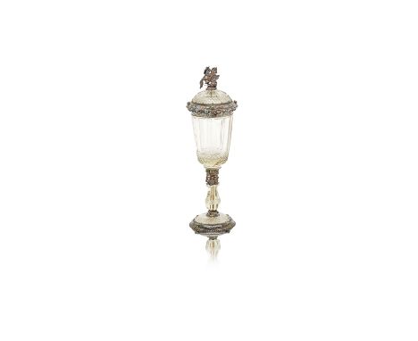 An Austro-Hungarian silver and rock crystal cup and coverseemingly unmarked, late 19th century The cover finial modelled as G
