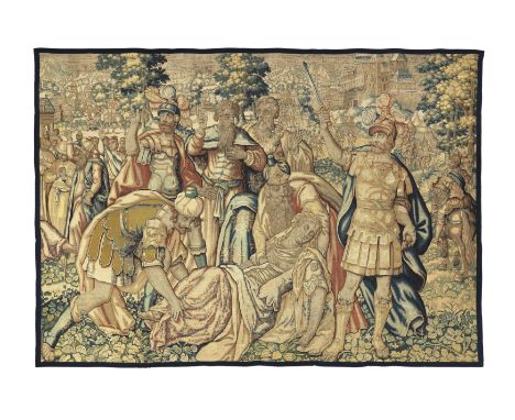 A IMPRESSIVE AND VIBRANT MYTHICAL FLEMISH TAPESTRY SHOWING A SCENE FROM THE AENEID,early to mid 18th century,woven in rich wo