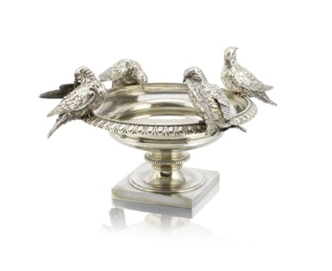 A Victorian silver centrepiece bowlHunt &amp; Roskell, London 1882 Modelled as Pliny's doves, the four birds perched on the e