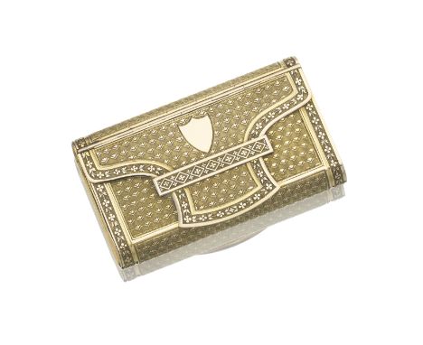 An early 19th Century Swiss gold musical snuff boxHenri Neisser, Geneva 1809 - 1814 Modelled as a purse, the interior with a 