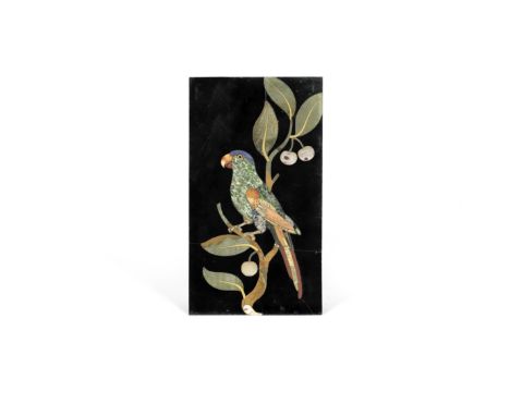 A 17th century Italian pietre dure panel of a parrotpossibly attributable to the Grand Ducal workshop, Florencethe rectangula