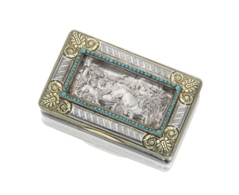A French parcel-gilt silver boxthe panel possibly by Jacques Frédéric Kirstien, the box with Paris mark for 1818 - 1838 Recta