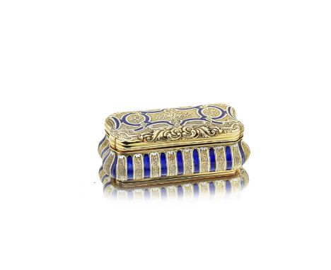 A 19th century gold and enamel boxwith Hanau town mark and '14', also engraved 'No. 728' Cushion-shaped, engraved with flower