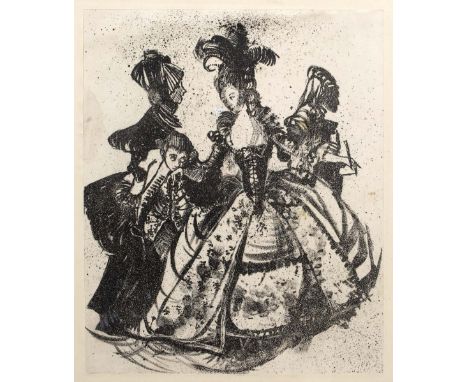 Three costume design studies  one titled 'Footman to Count O'Dowda' (Fanny's First Play), 40cm x 28cm, a study of two figures