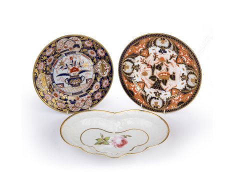 Chamberlain Worcester dish and plate and a Spode plate, all circa 1820-30, dessert dish embossed and painted flowers, printed