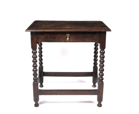 Oak side table 18th Century, with single drawer and bobbin turned supports, 68cm across, 49cm deep, 71cm high