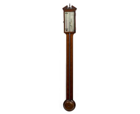 Saltery Vechio &amp; Co stick barometer in walnut case with inlaid decoration, the silvered dial signed 'Saltery Vechio &amp;