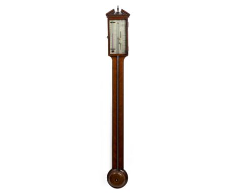 Saltery Vechio &amp; Co stick barometer in walnut case with inlaid decoration, the silvered dial signed 'Saltery Vechio &amp;