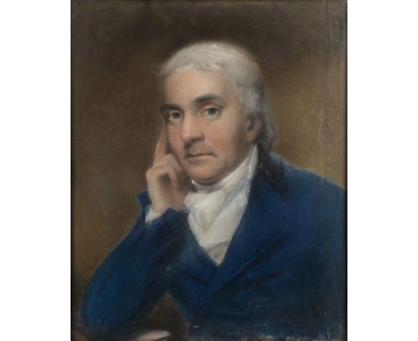 18th Century English School Portrait of Samuel Foote (1720-1777), pastel, the sitter with a raised right hand in a contemplat