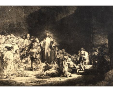 After Rembrandt van Rijn (1606-1669) Christ healing the sick, monochrome print, 29cm x 39cm