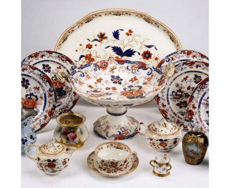 Group of ceramics including a small Worcester pot pourri, ironstone and other pieces