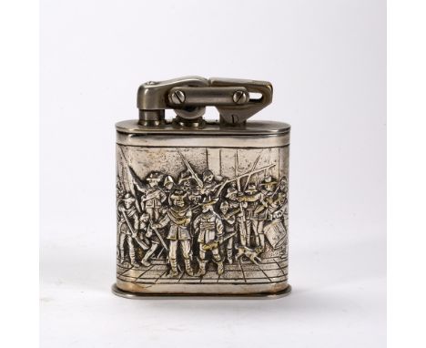 Karl Wieden silver plated table lighter German, early 20th Century with Cavalier figures around the sides, 10cm high