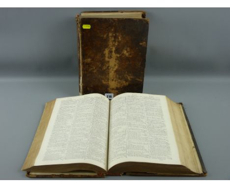 Two leather bound volumes of Johnson's Dictionary of the English Language, printed   London, 1806, Volume I (A - K), Volume I