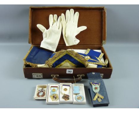 A cased quantity of Masonic items including boxed medallions, gloves, sash etc, case with initials 'A R P'
