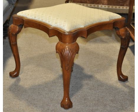 Antique walnut dressing stool,
with upholstered seat & shell carved cabriole legs