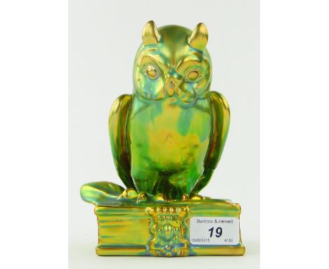 Zsolnay Hungarian lustre owl 
on plinth, height 7".