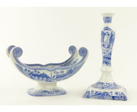 A large Spode Italian pattern candlestick
13" and a Spode Limited Edition cheese truckle in "Rome" pattern, 173/750.